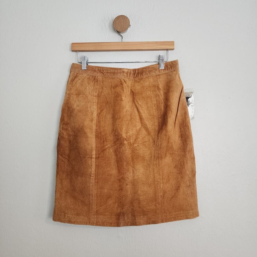 Vintage 90s Global Identity Cognac Suede Leather Pencil Skirt High Waisted 13 14